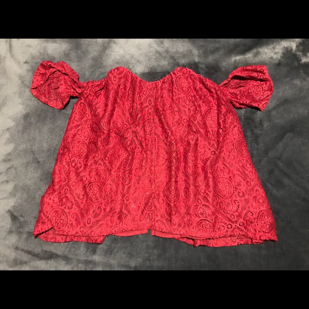 red lace open back off the shoulder top